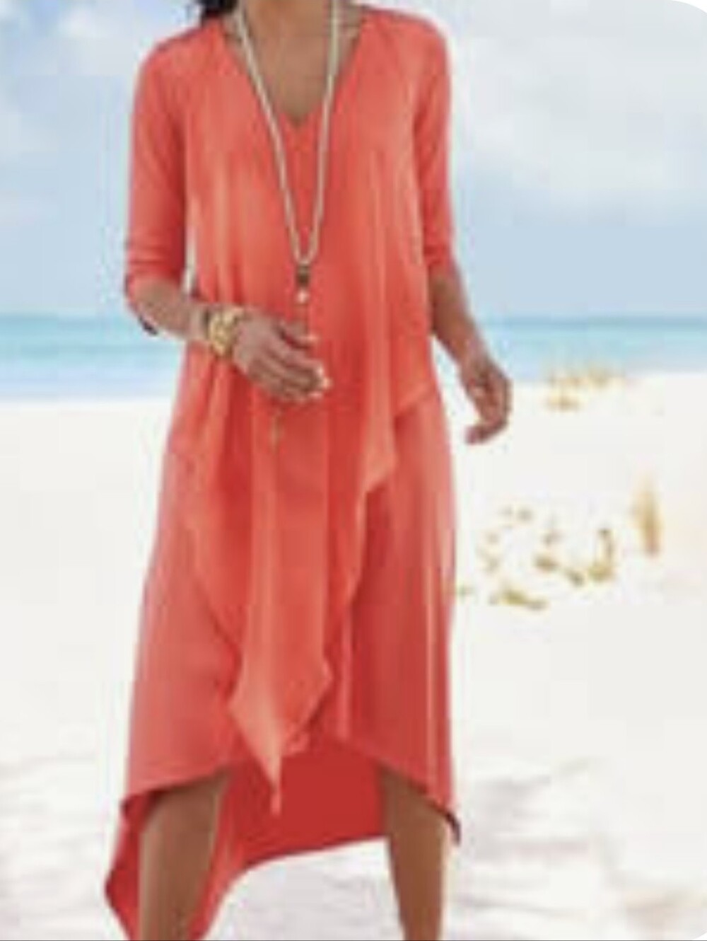 Soft Surroundings Coral Sleeveless V-Neck Layered Tunic Sizer XL New